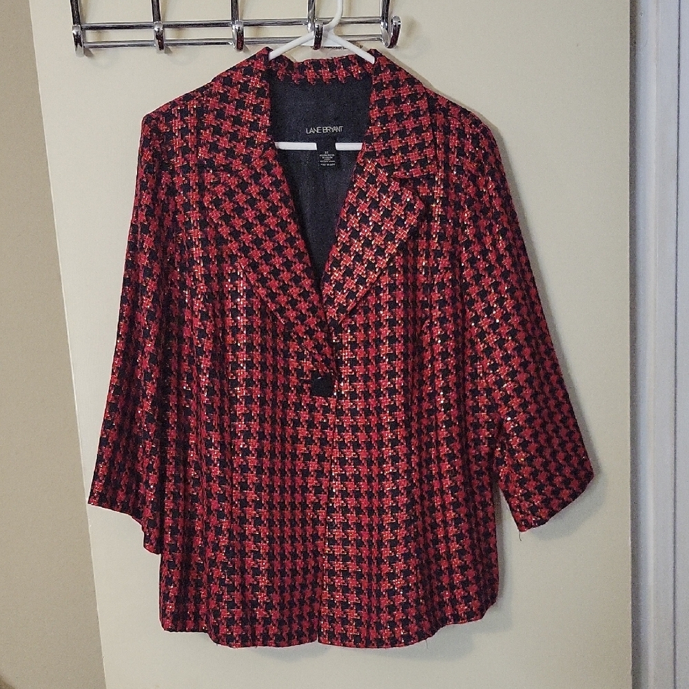 Lane Bryant Women's Black and Red Houndstooth Blazer